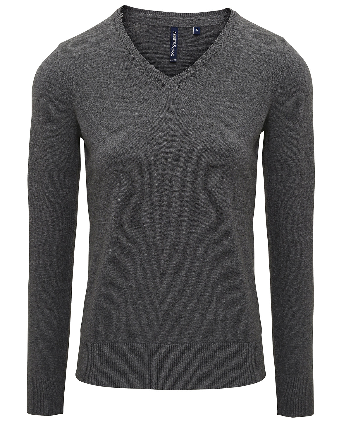 Charcoal - Women's cotton blend v-neck sweater - GarmentEmbroidery