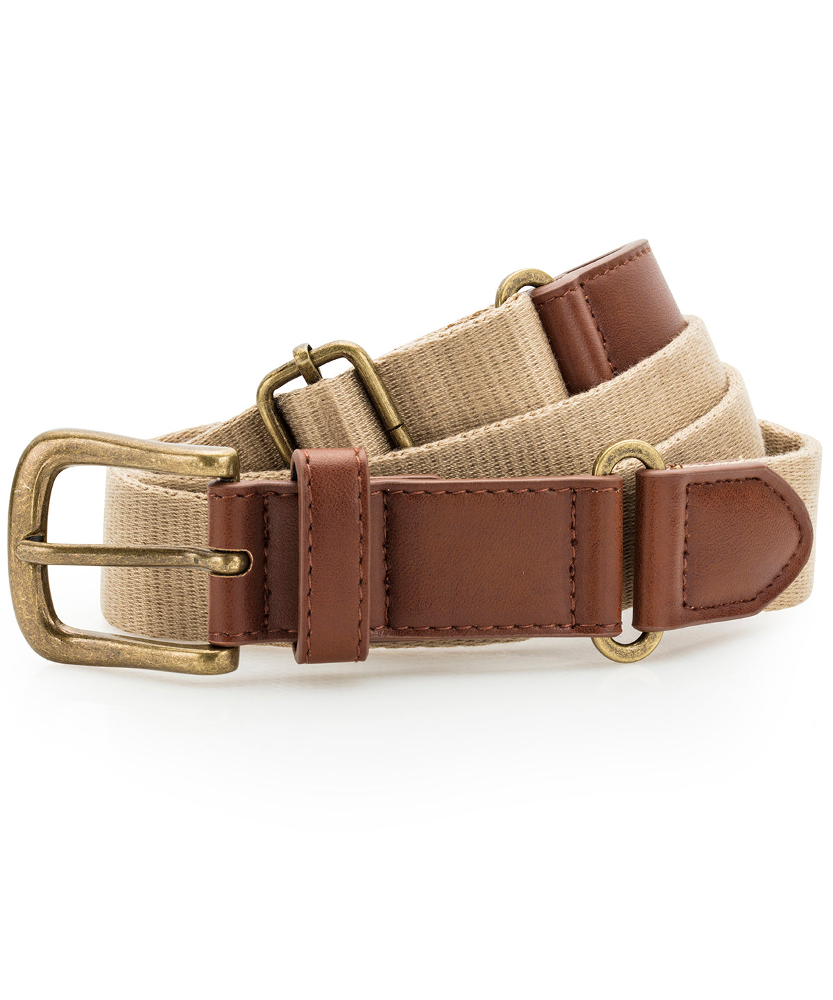 Khaki - Faux leather and canvas belt - GarmentEmbroidery