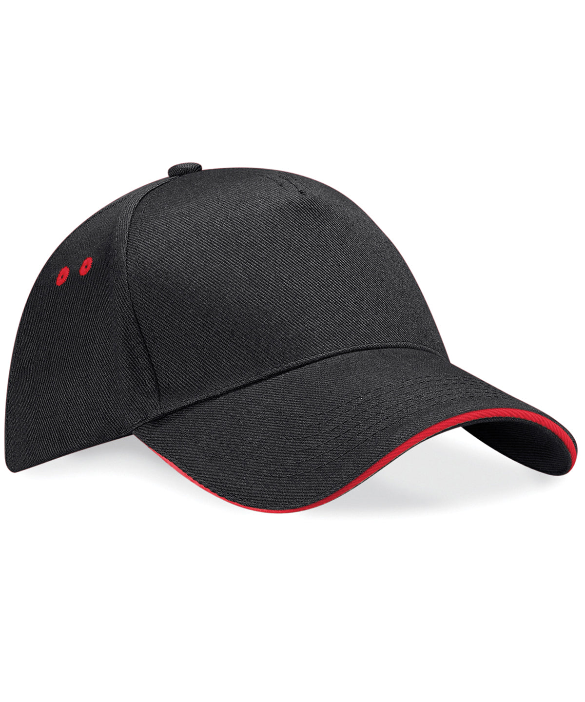Black/Classic Red - Ultimate 5-panel cap - sandwich peak - GarmentEmbroidery