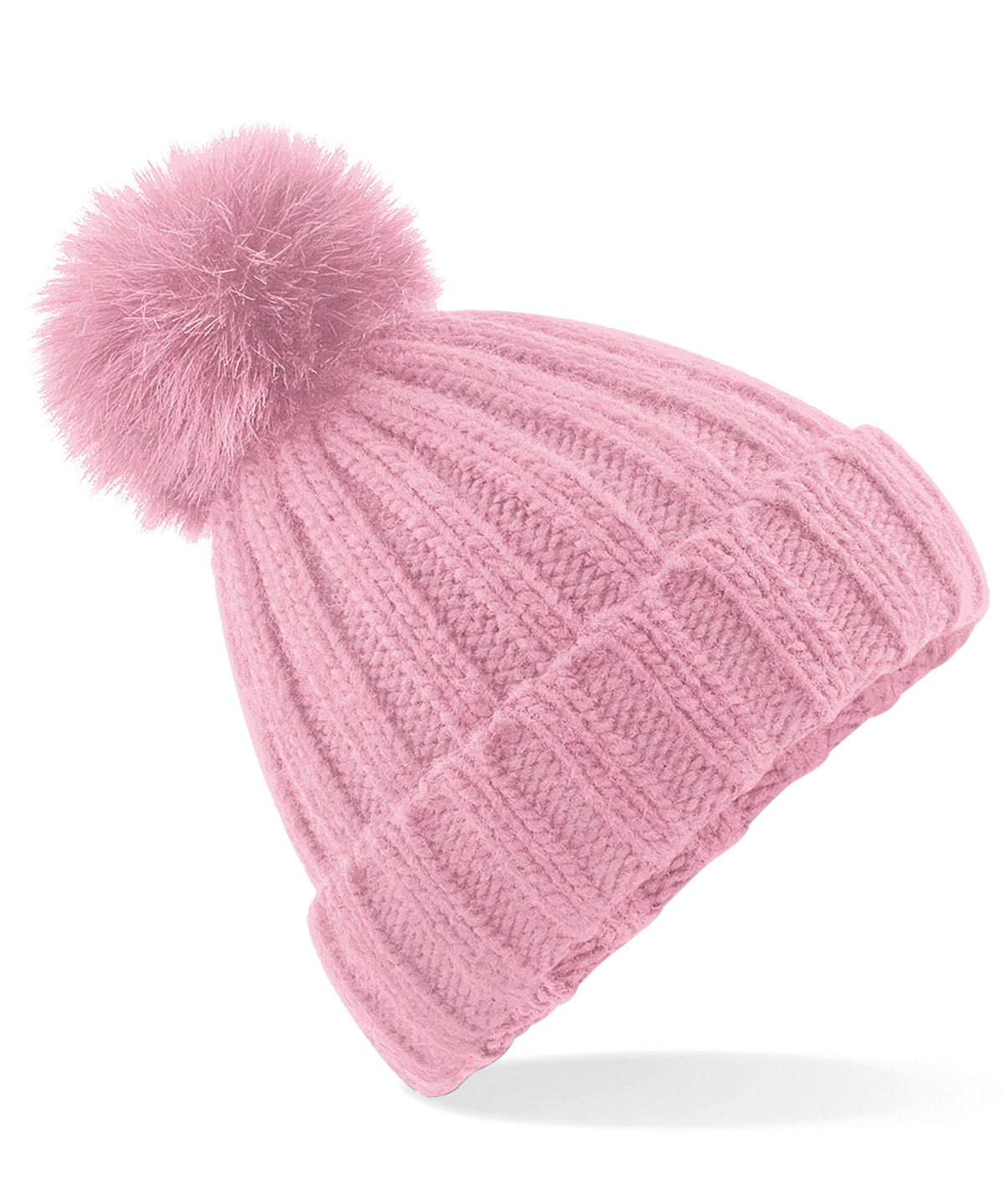 Dusky Pink - Verbier fur pop pom chunky beanie - GarmentEmbroidery