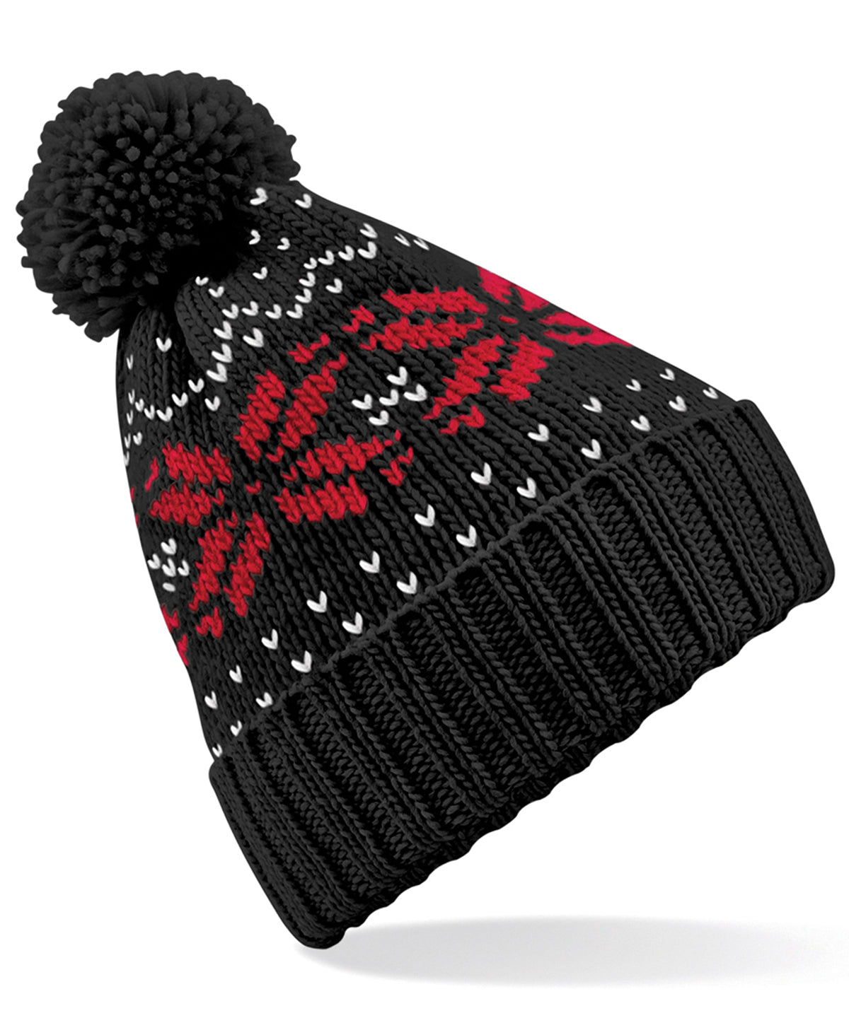 Black/Classic Red/White - Fair Isle snowstar® beanie - GarmentEmbroidery