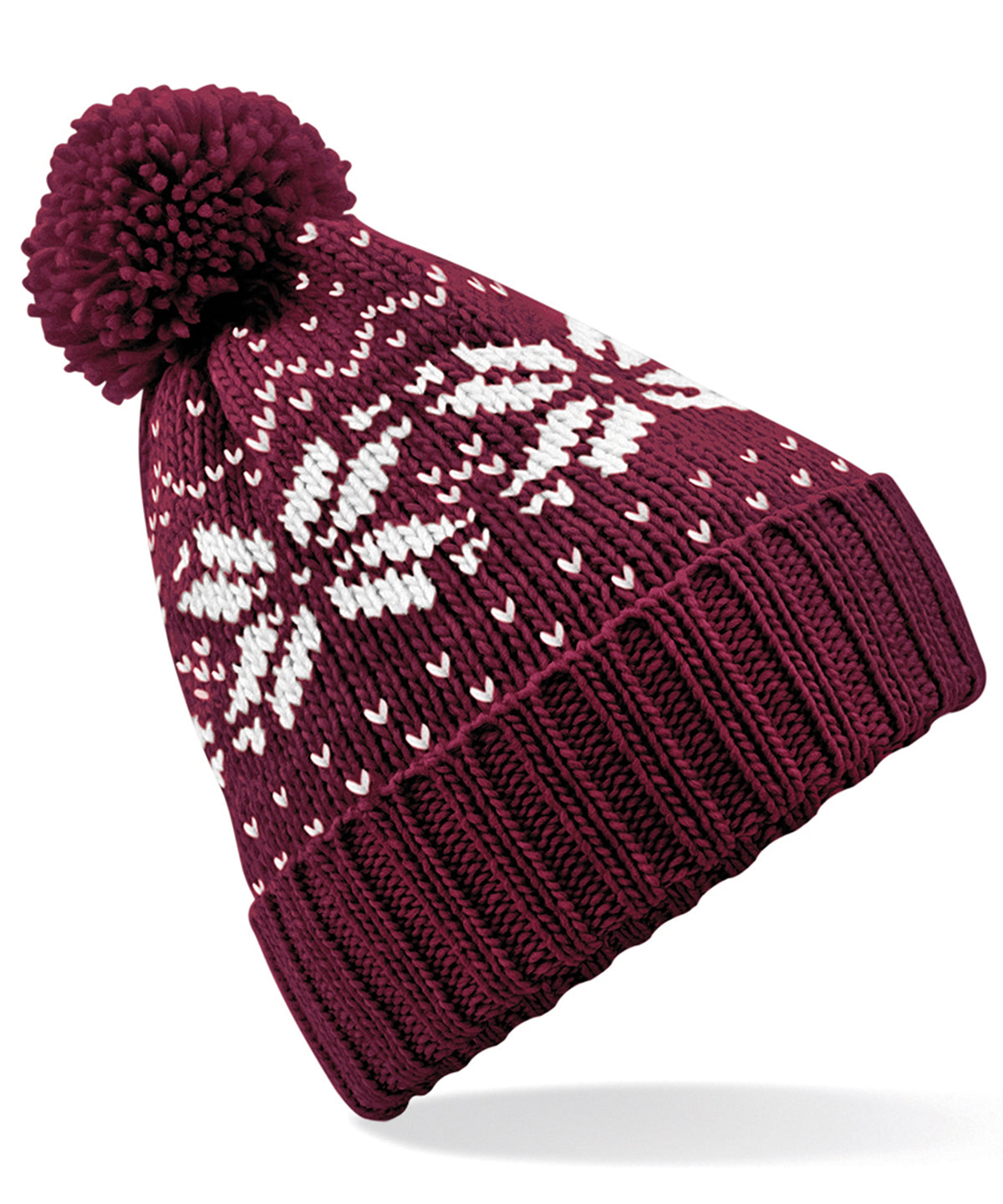 Burgundy/White - Fair Isle snowstar® beanie - GarmentEmbroidery