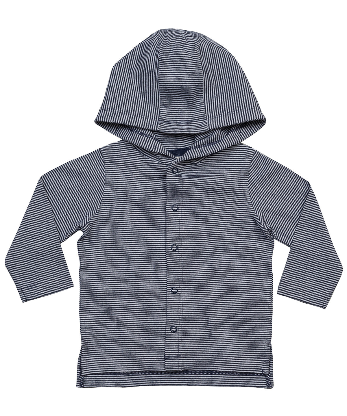 Organic White/Nautical Navy - Baby stripy hooded T - GarmentEmbroidery