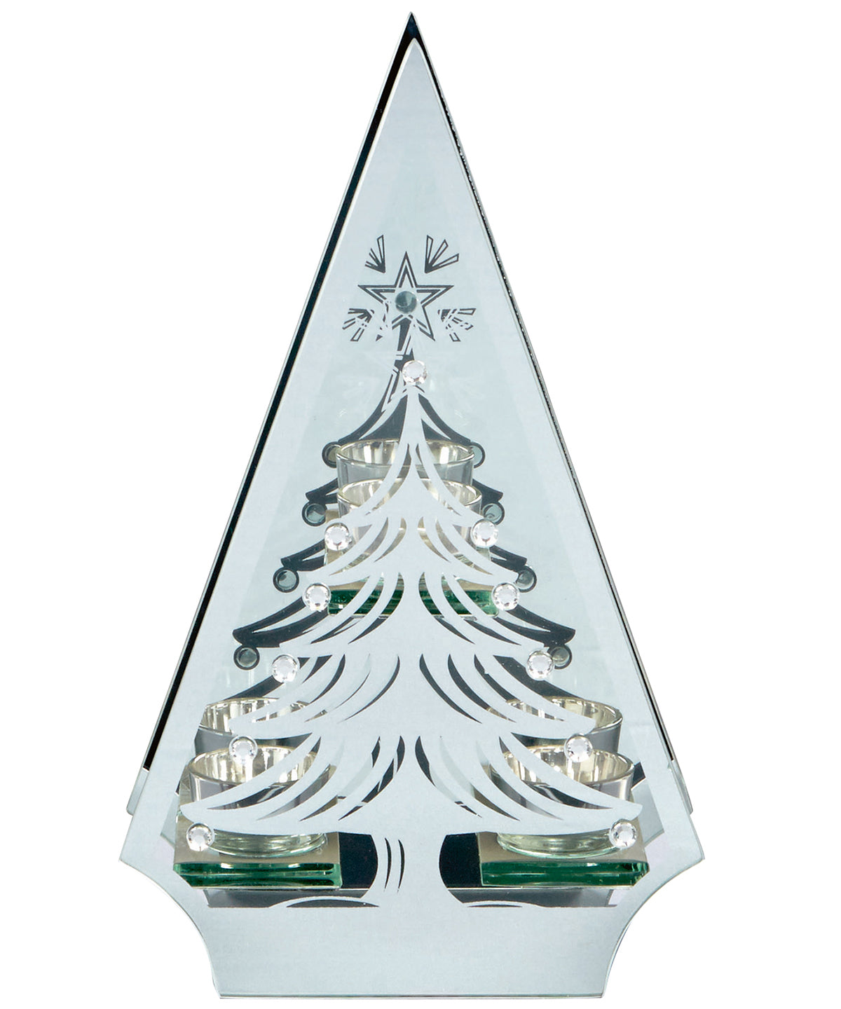 Silver - Silver tree shape triple tea light holder - GarmentEmbroidery