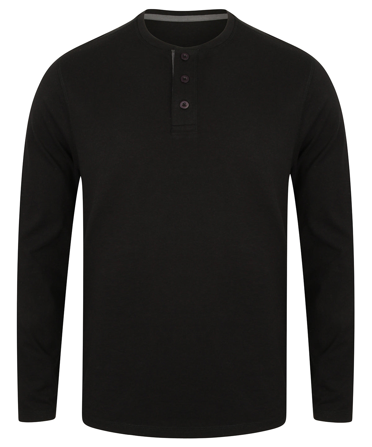 Black - Washed long sleeve Henley T - GarmentEmbroidery