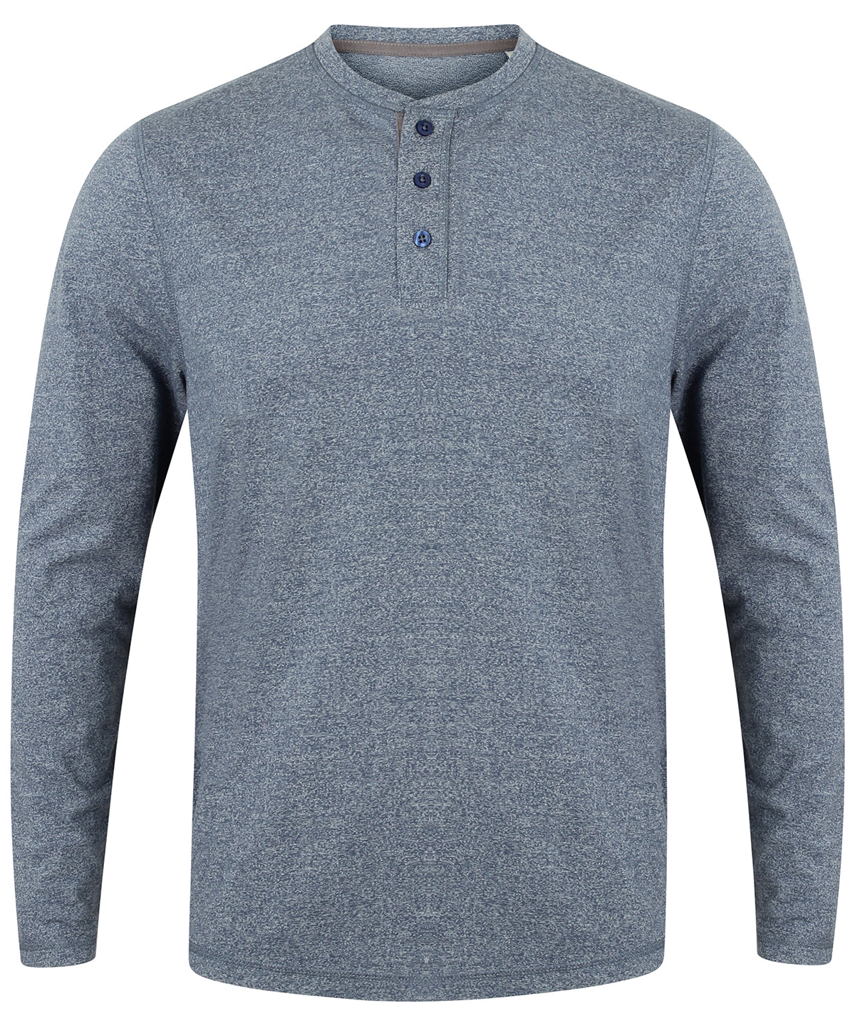 Blue Marl - Washed long sleeve Henley T - GarmentEmbroidery