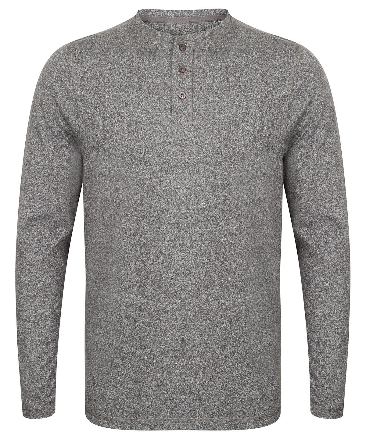 Charcoal Marl - Washed long sleeve Henley T - GarmentEmbroidery