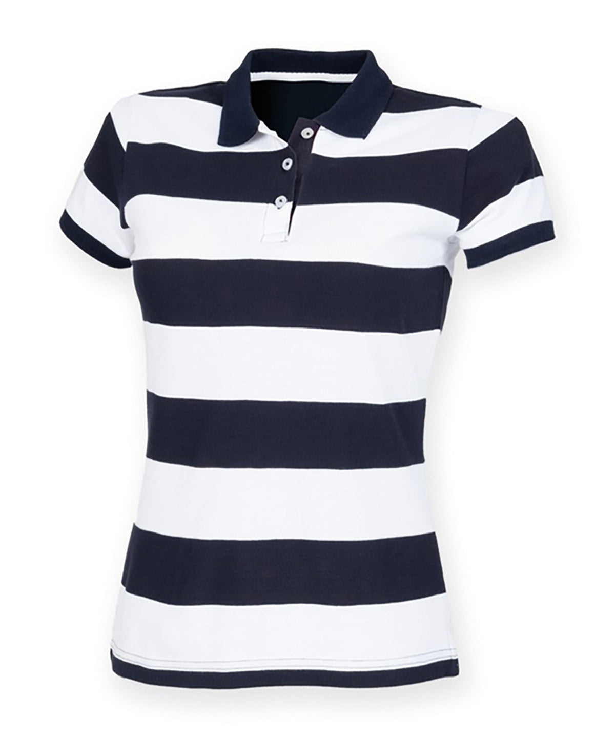 Navy/White - Women's striped piqué polo shirt - GarmentEmbroidery
