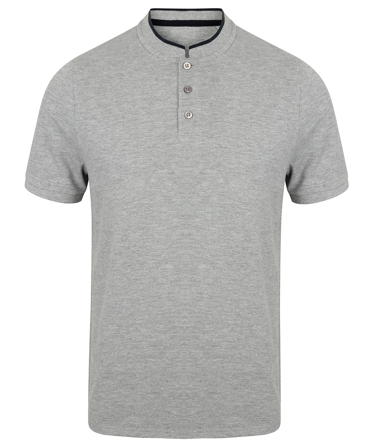 Heather Grey/Bright Navy - Stand collar stretch polo shirt - GarmentEmbroidery