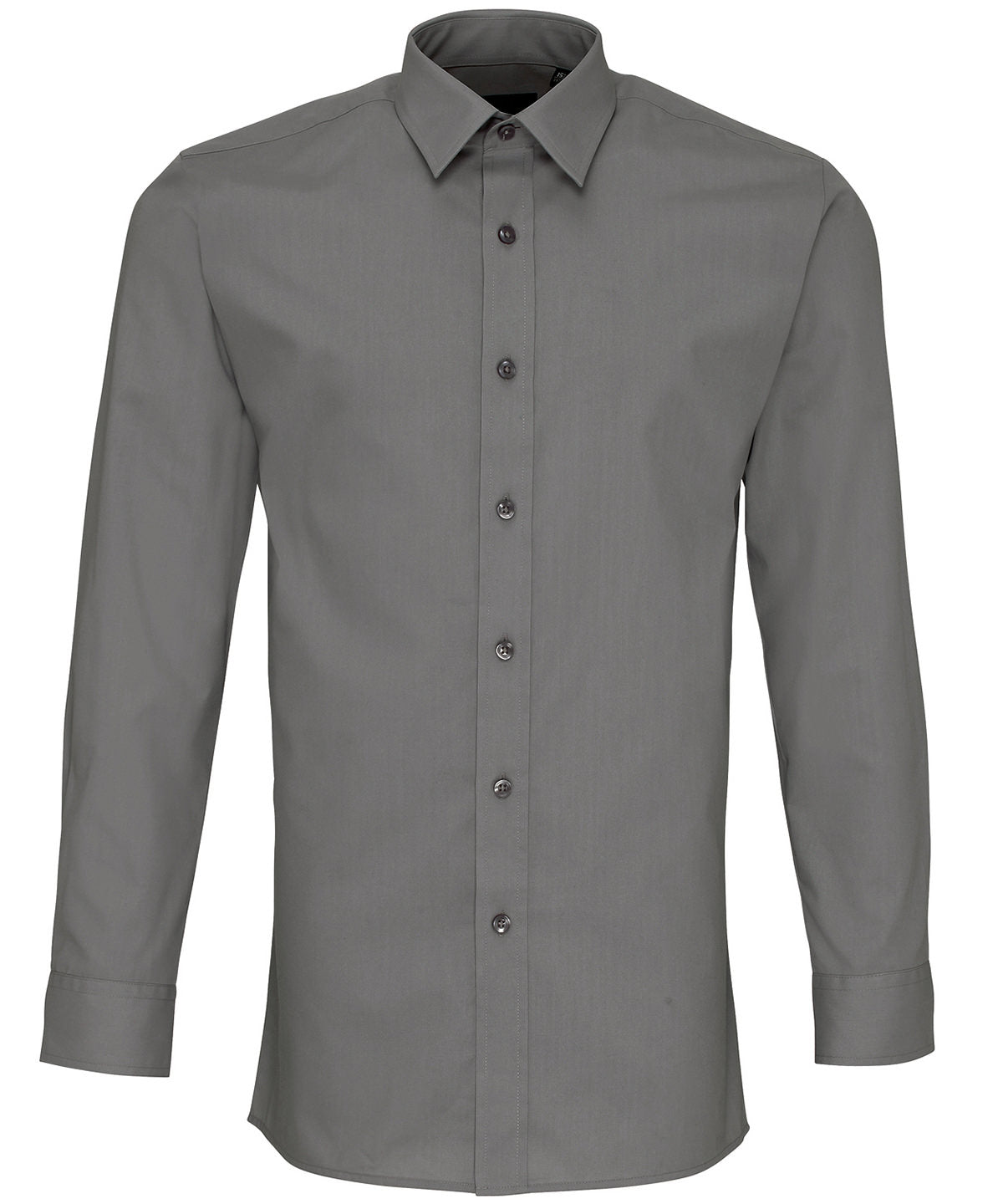 Dark Grey - Poplin fitted long sleeve shirt - GarmentEmbroidery