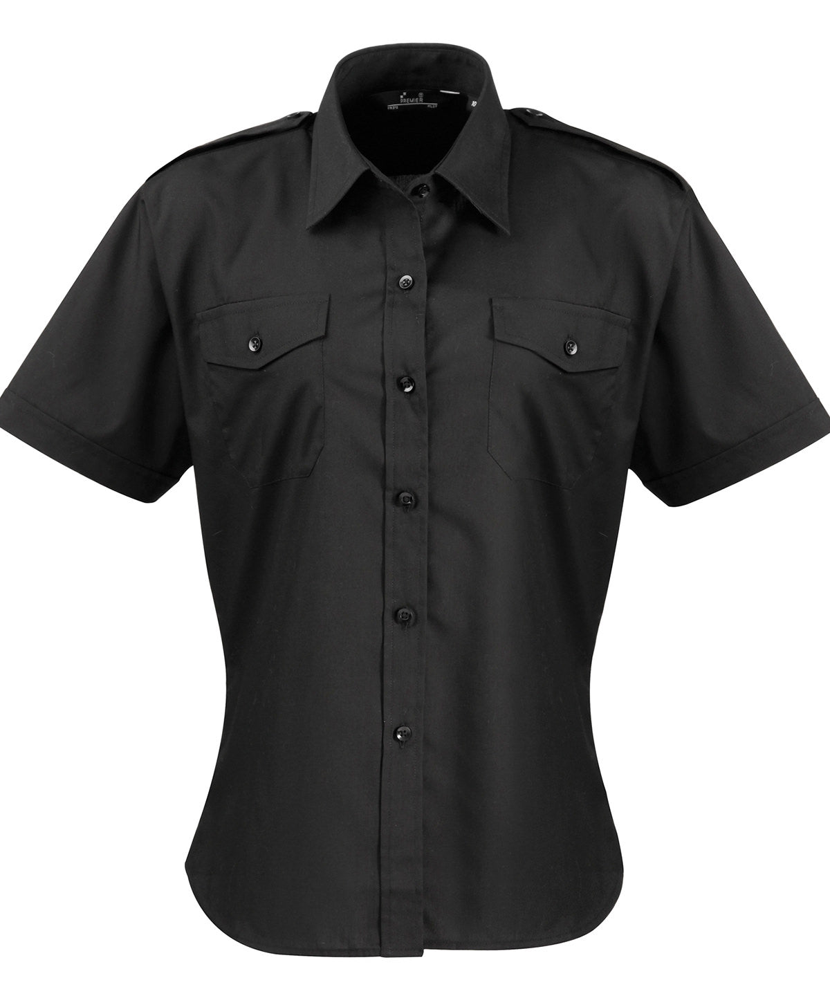Black - Women's short sleeve pilot blouse - GarmentEmbroidery
