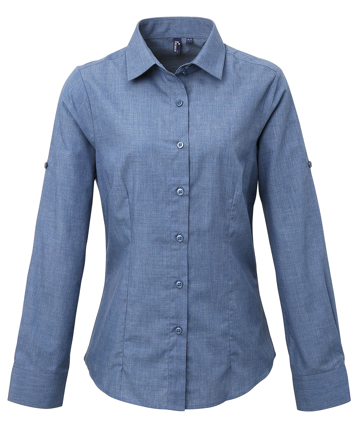 Indigo Denim - Women's poplin cross-dye roll sleeve shirt - GarmentEmbroidery
