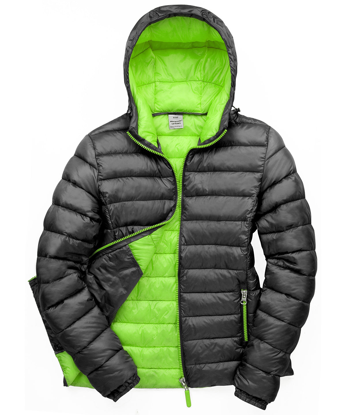Black/Lime - Women's Urban snow bird hooded jacket - GarmentEmbroidery