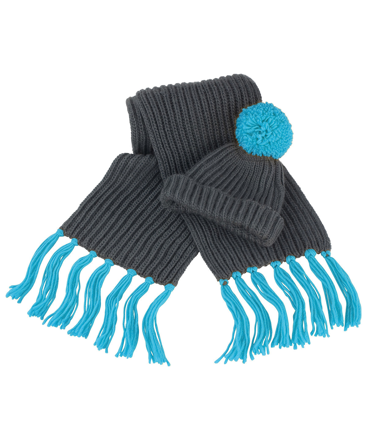 Grey/Aqua - Chunky knit set - GarmentEmbroidery