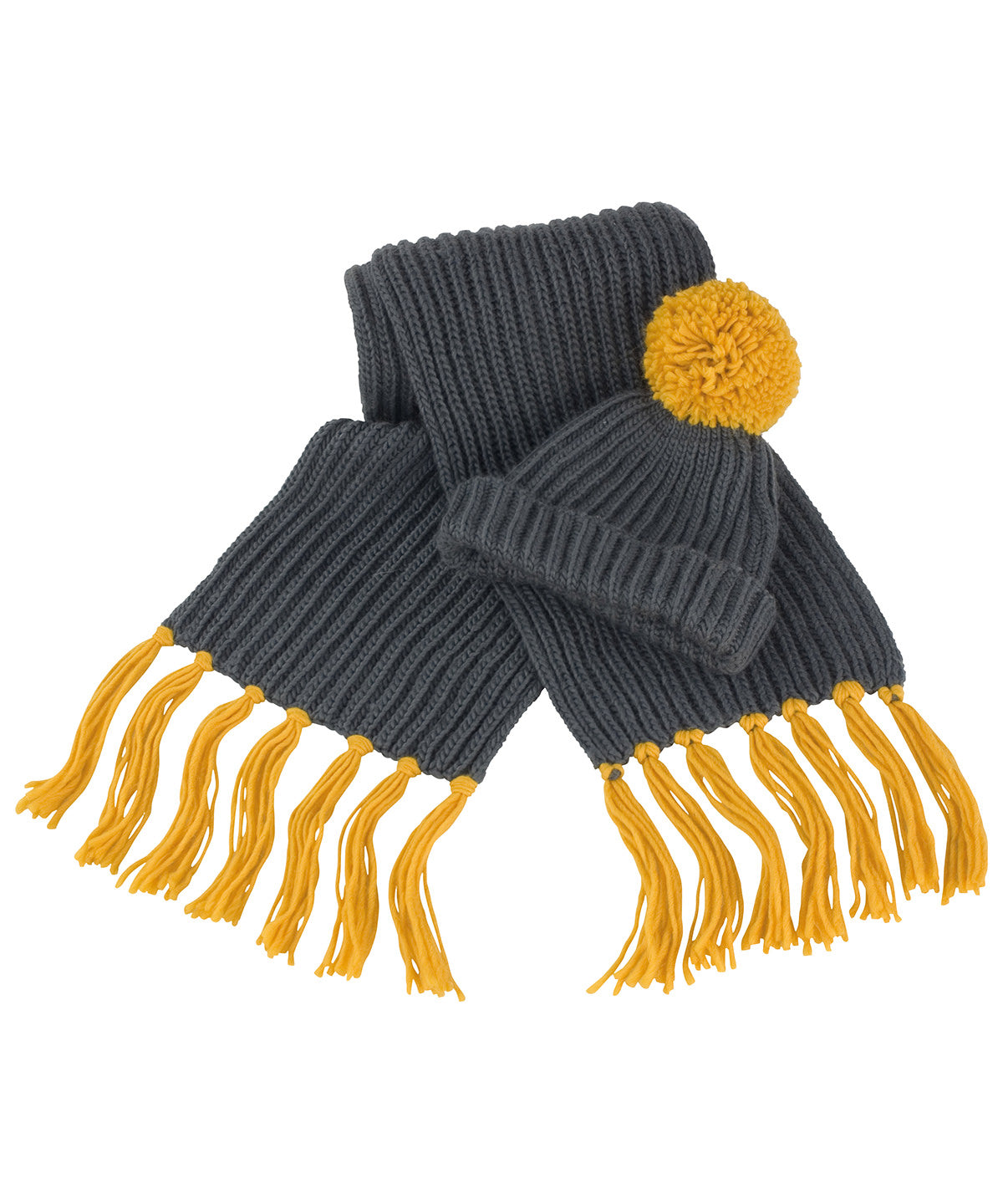 Grey/Mustard - Chunky knit set - GarmentEmbroidery