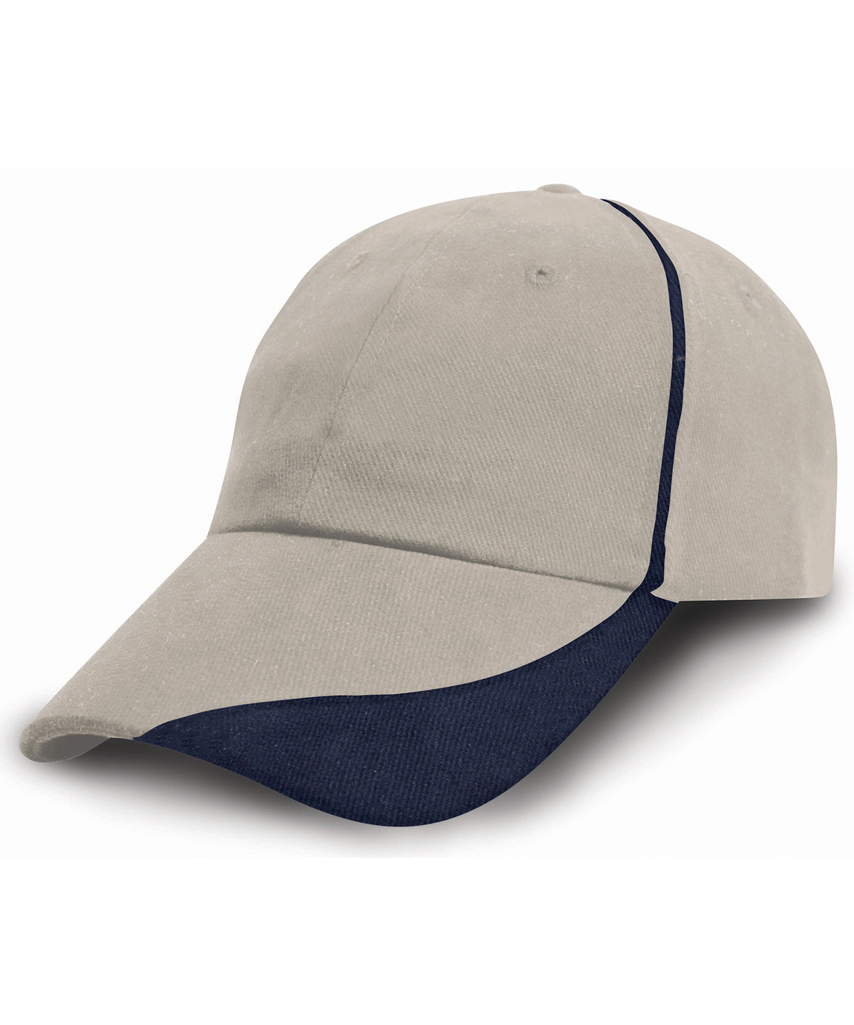 Putty/Navy - Heavy brushed cotton cap with scallop peak and contrast trim - GarmentEmbroidery