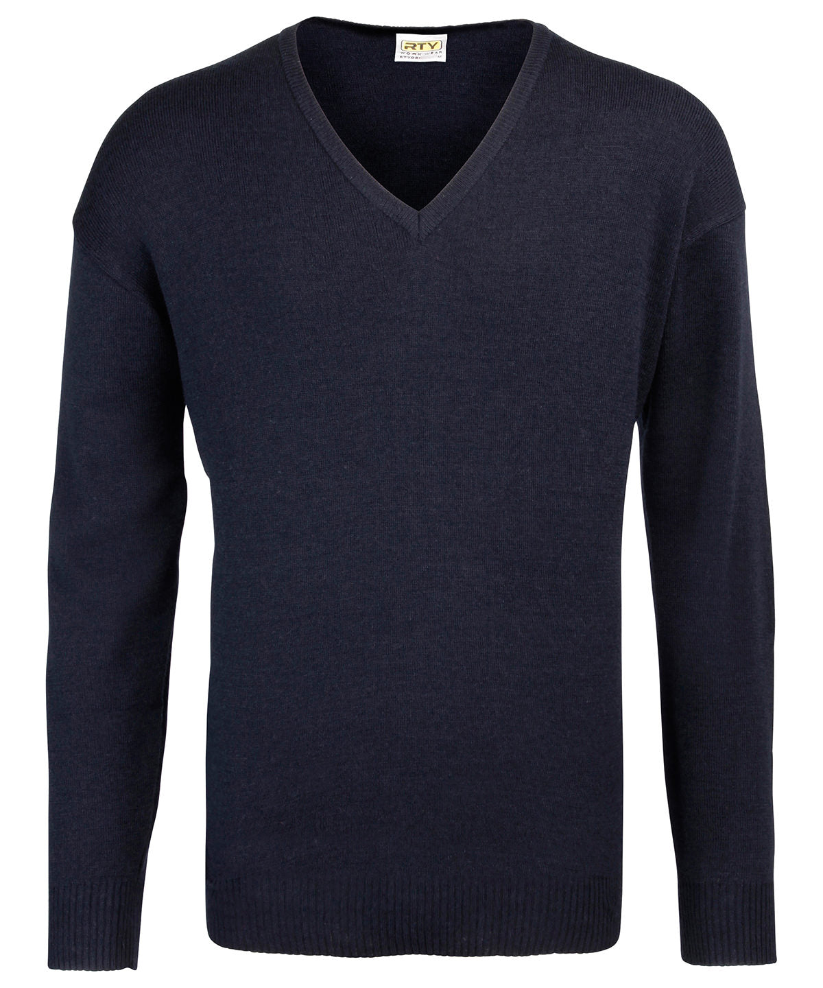 Navy - V-neck arcylic wool sweater - GarmentEmbroidery