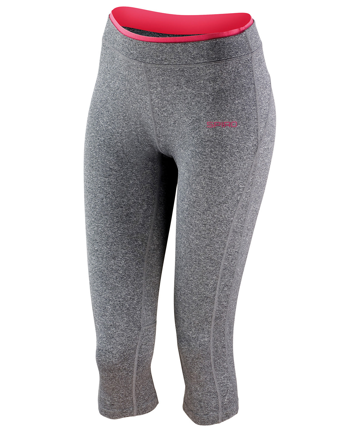 Sport Grey Marl/Hot Coral - Women's fitness capri pant - GarmentEmbroidery