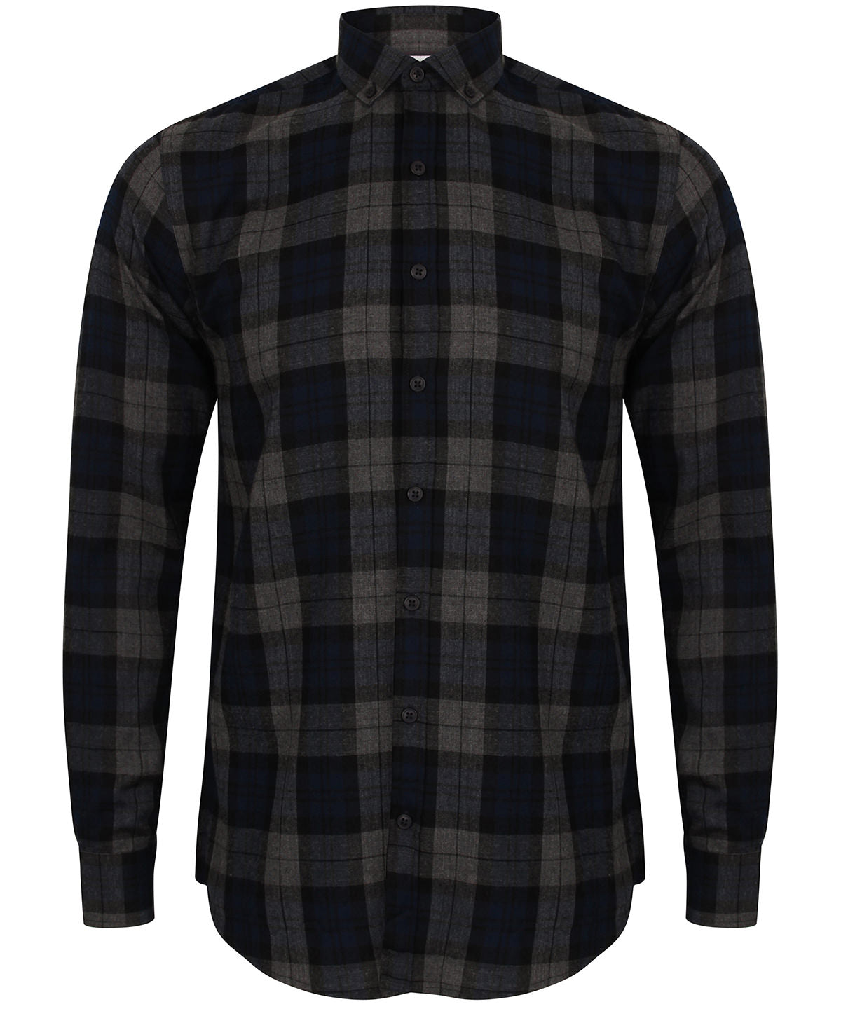 Navy Check - Brushed check casual shirt with button-down collar - GarmentEmbroidery