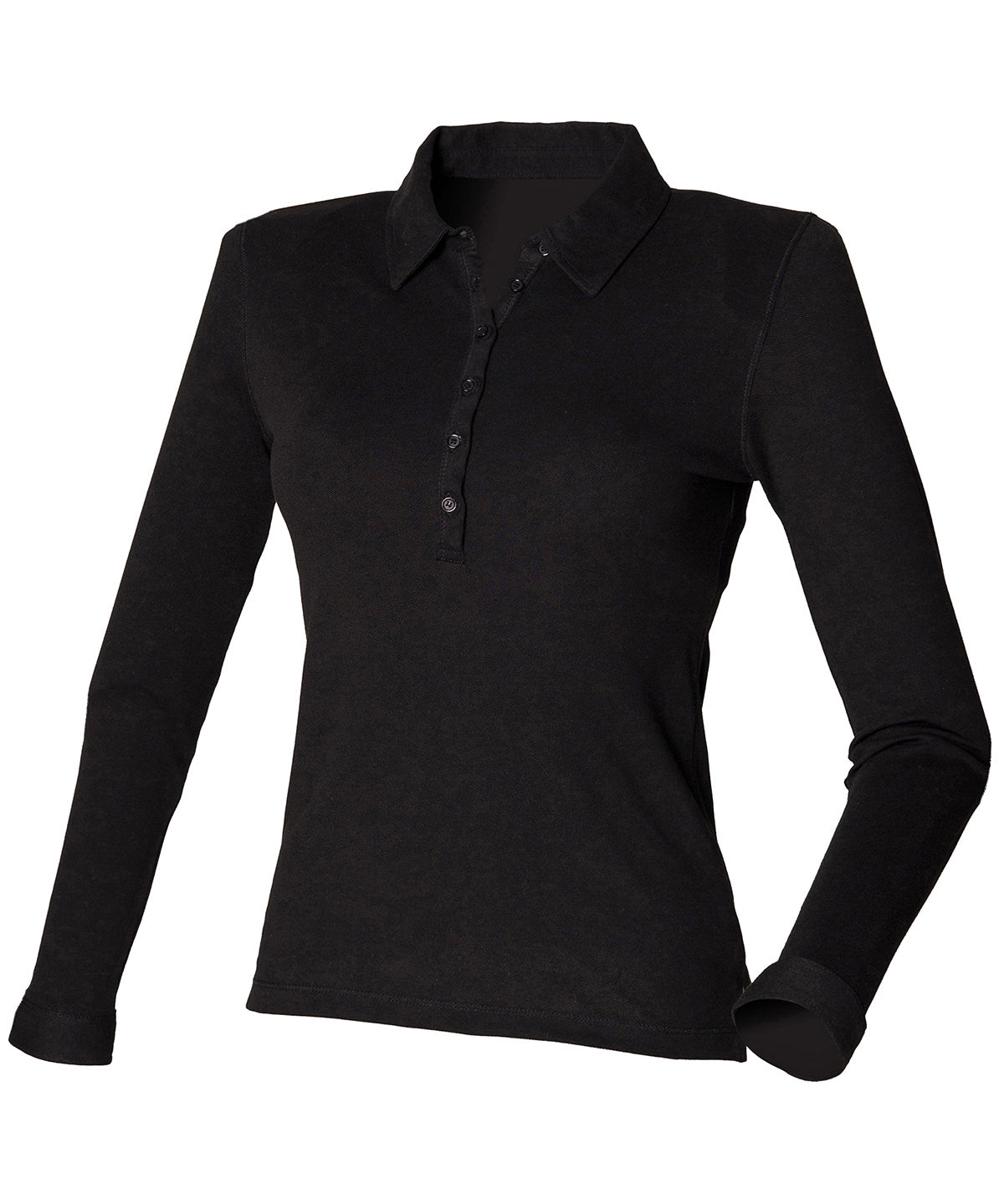 Black - Women's long sleeve stretch polo - GarmentEmbroidery