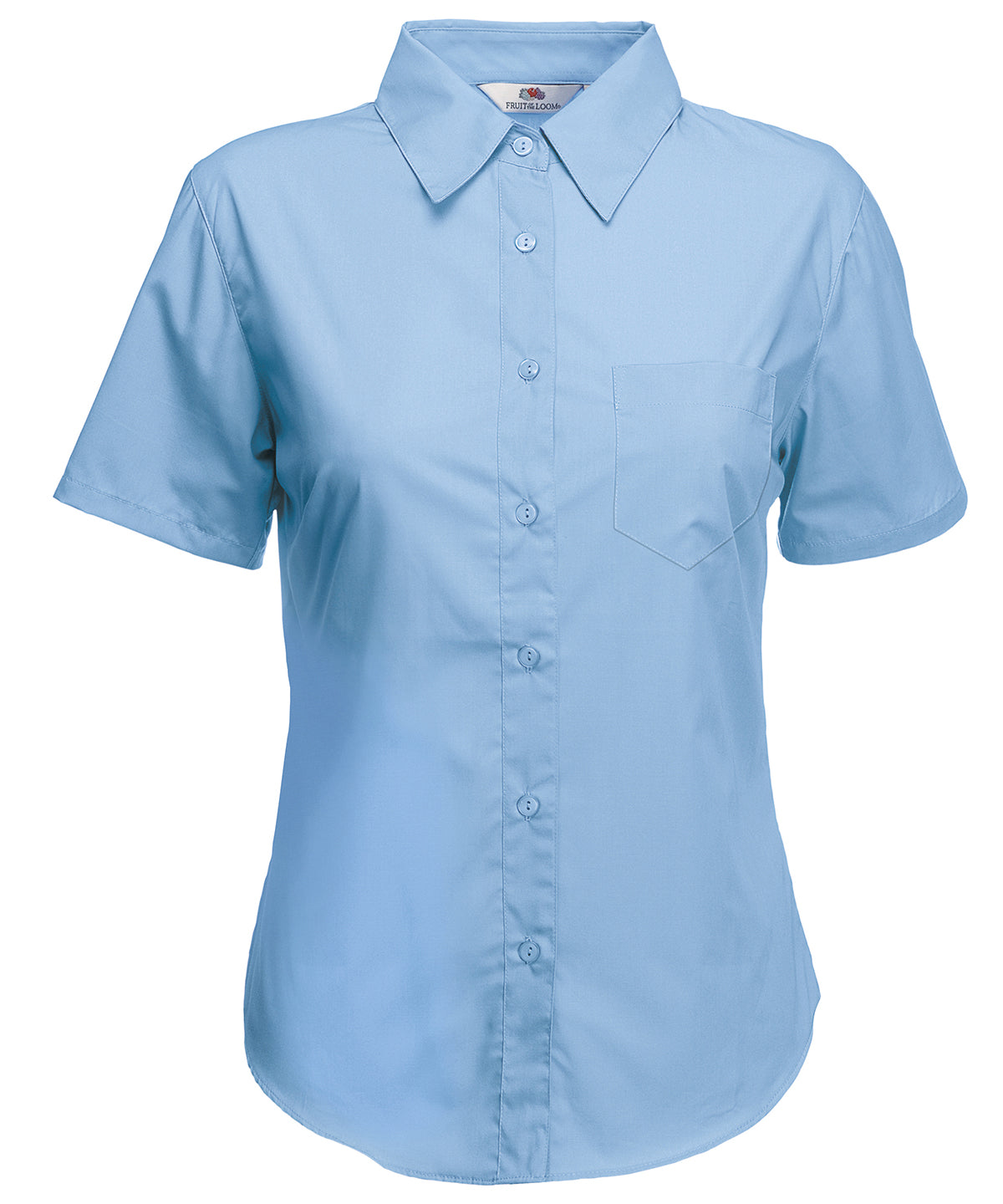 Mid Blue - Ladyfit poplin short sleeve shirt - GarmentEmbroidery