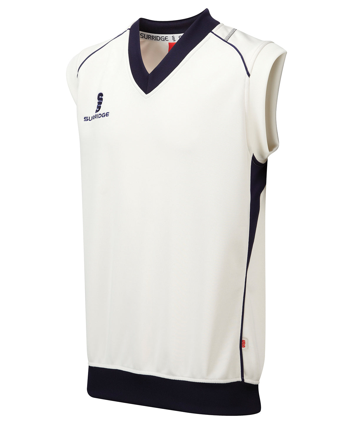 White/Navy Trim - Curve sleeveless sweater - junior - GarmentEmbroidery