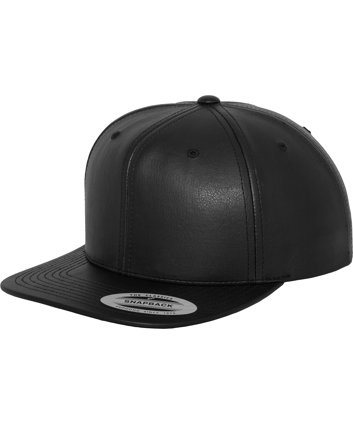 Black/Black - Full leather imitation snapback (6089FL) - GarmentEmbroidery