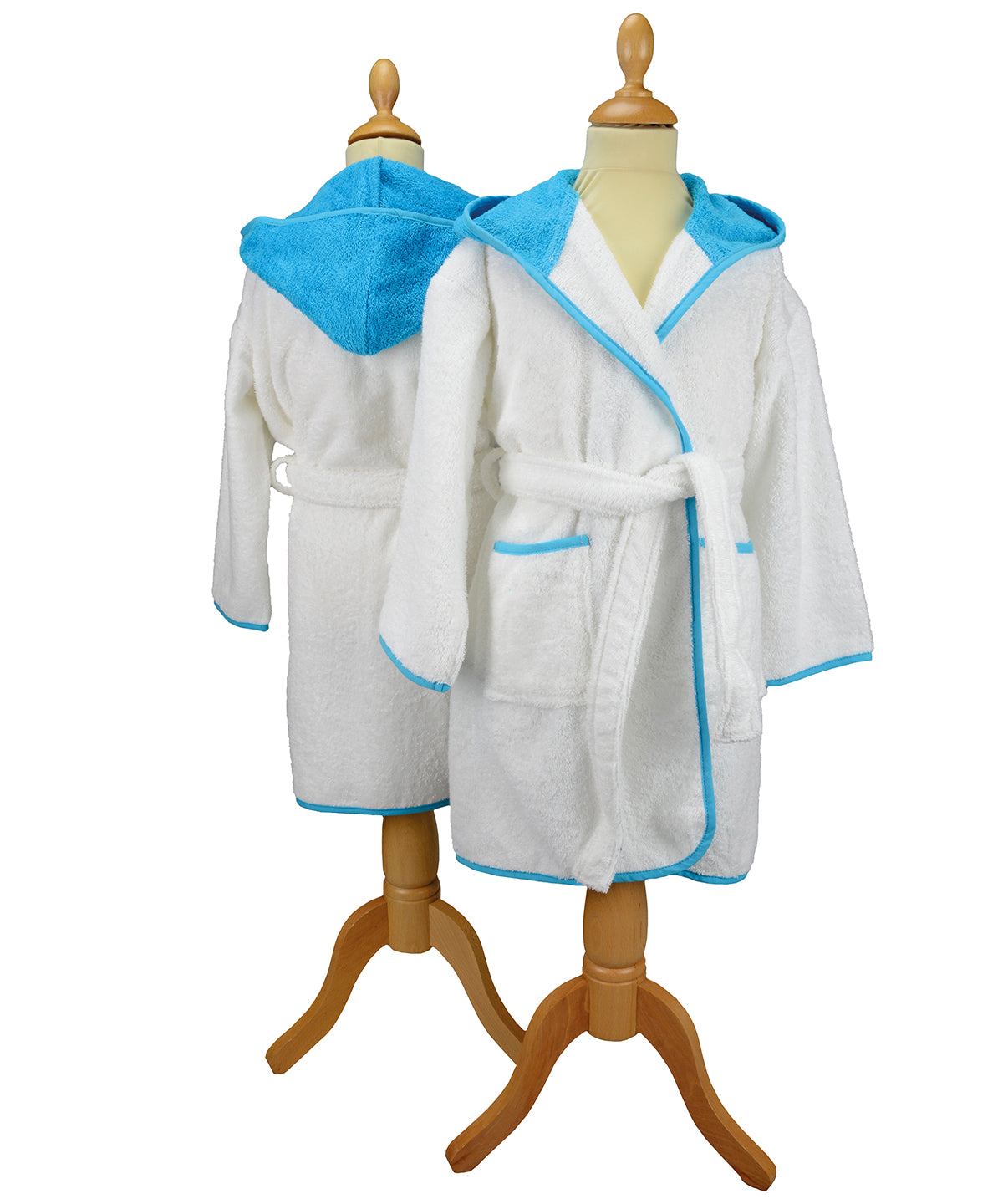 White/Aqua Blue - ARTG® Boyzz & Girlzz® hooded bathrobe - GarmentEmbroidery