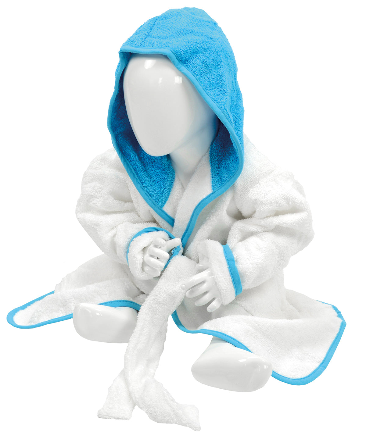 White/Aqua Blue - ARTG® Babiezz® hooded bathrobe - GarmentEmbroidery