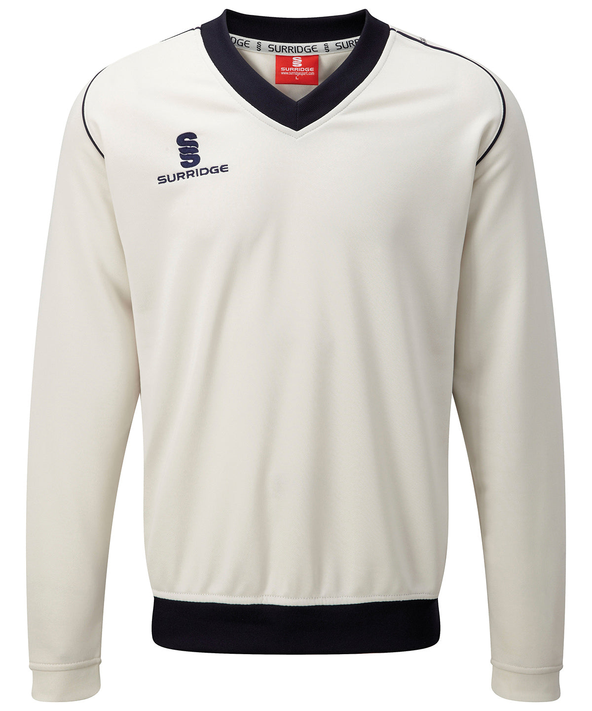 White/Navy trim - Fleece-lined sweater - GarmentEmbroidery