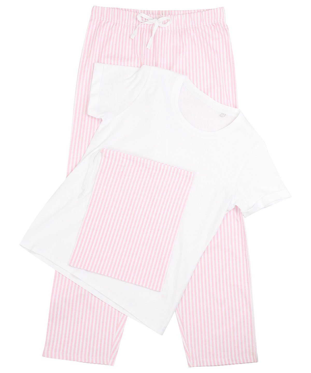 White/Pink/White Stripe - Women's long pant pyjama set (in a bag) - GarmentEmbroidery