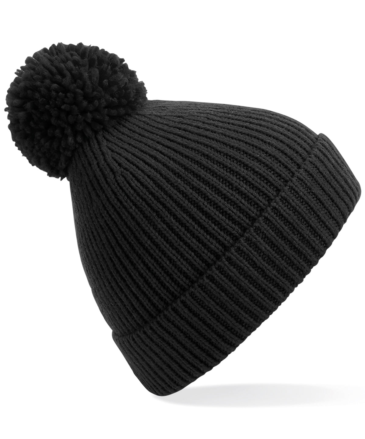 Black - Engineered knit ribbed pom pom beanie - GarmentEmbroidery