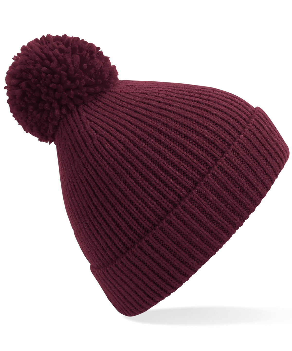 Burgundy - Engineered knit ribbed pom pom beanie - GarmentEmbroidery