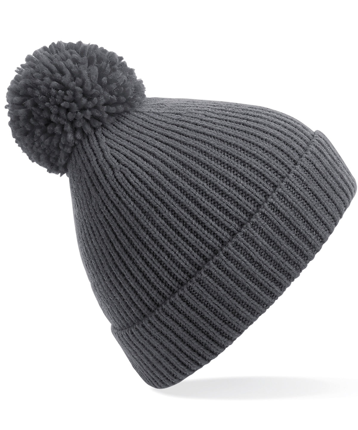 Graphite Grey - Engineered knit ribbed pom pom beanie - GarmentEmbroidery