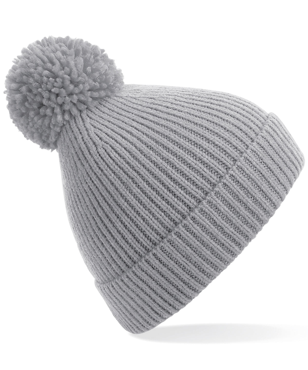 Light Grey - Engineered knit ribbed pom pom beanie - GarmentEmbroidery