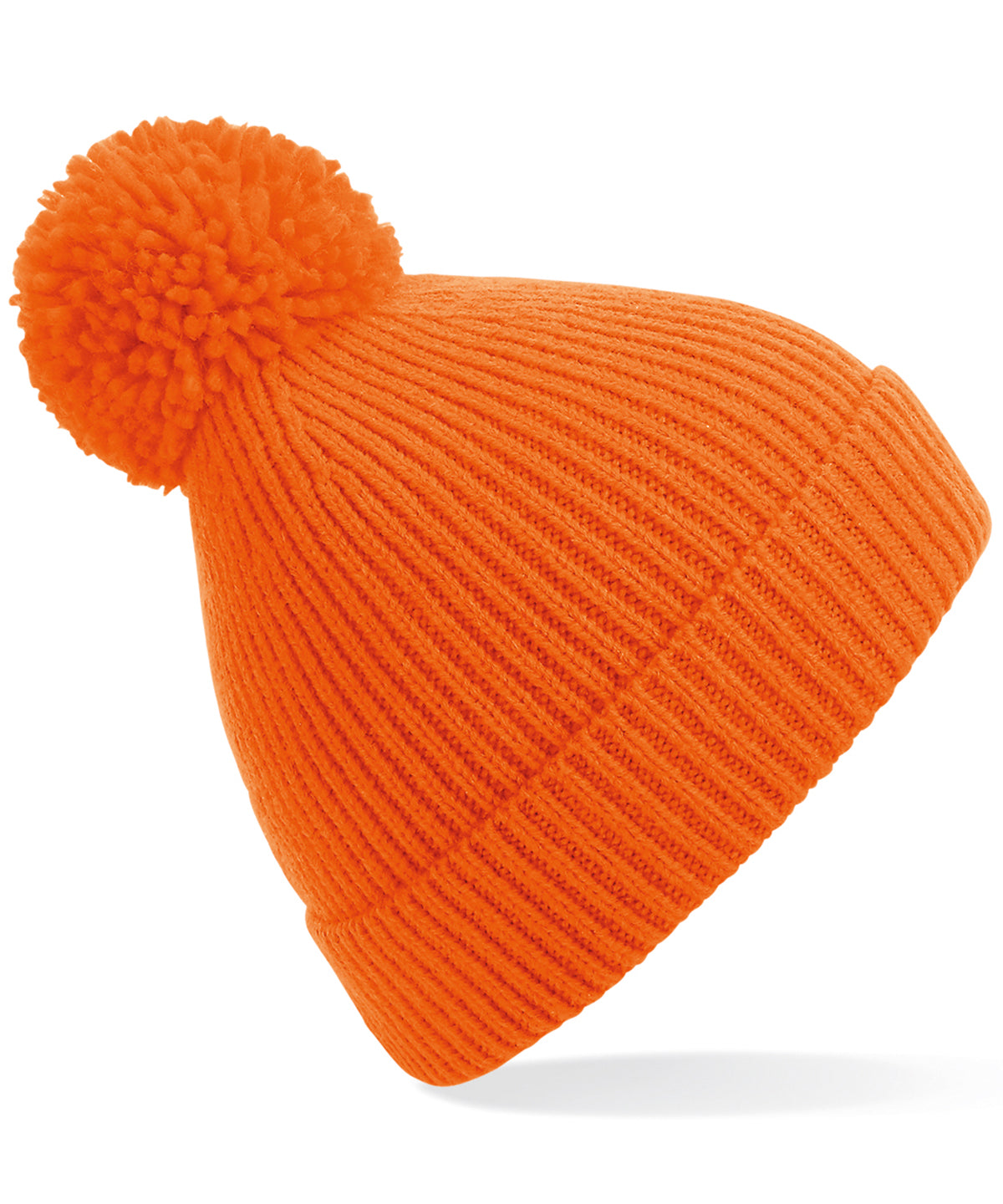 Orange - Engineered knit ribbed pom pom beanie - GarmentEmbroidery