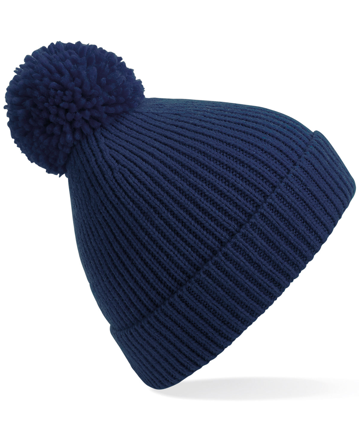 Oxford Navy - Engineered knit ribbed pom pom beanie - GarmentEmbroidery
