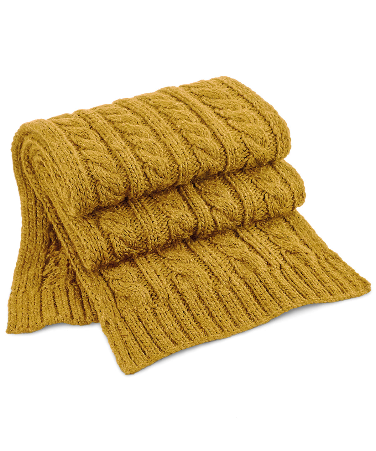 Mustard - Cable knit melange scarf - GarmentEmbroidery