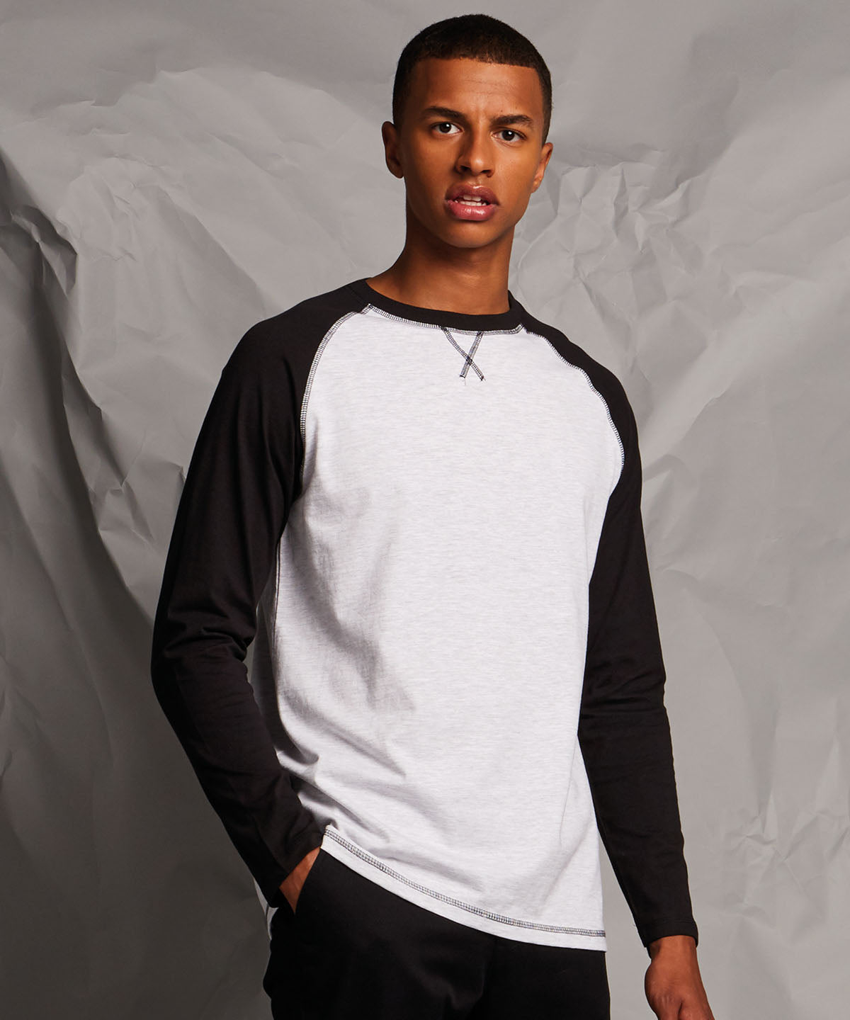 White/Light Heather Grey - Long-sleeved baseball T - GarmentEmbroidery