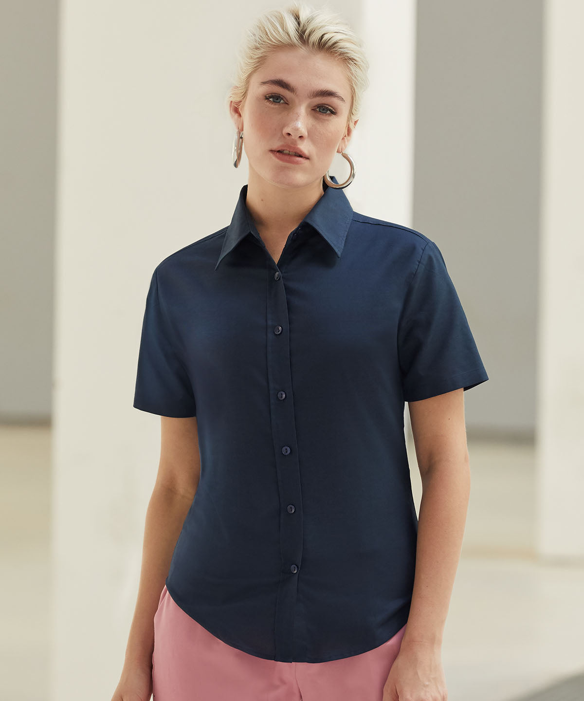 Black - Women's Oxford short sleeve shirt - GarmentEmbroidery