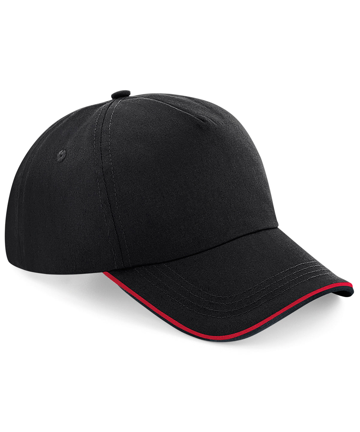 Black/Classic Red - Authentic 5-panel cap - piped peak - GarmentEmbroidery