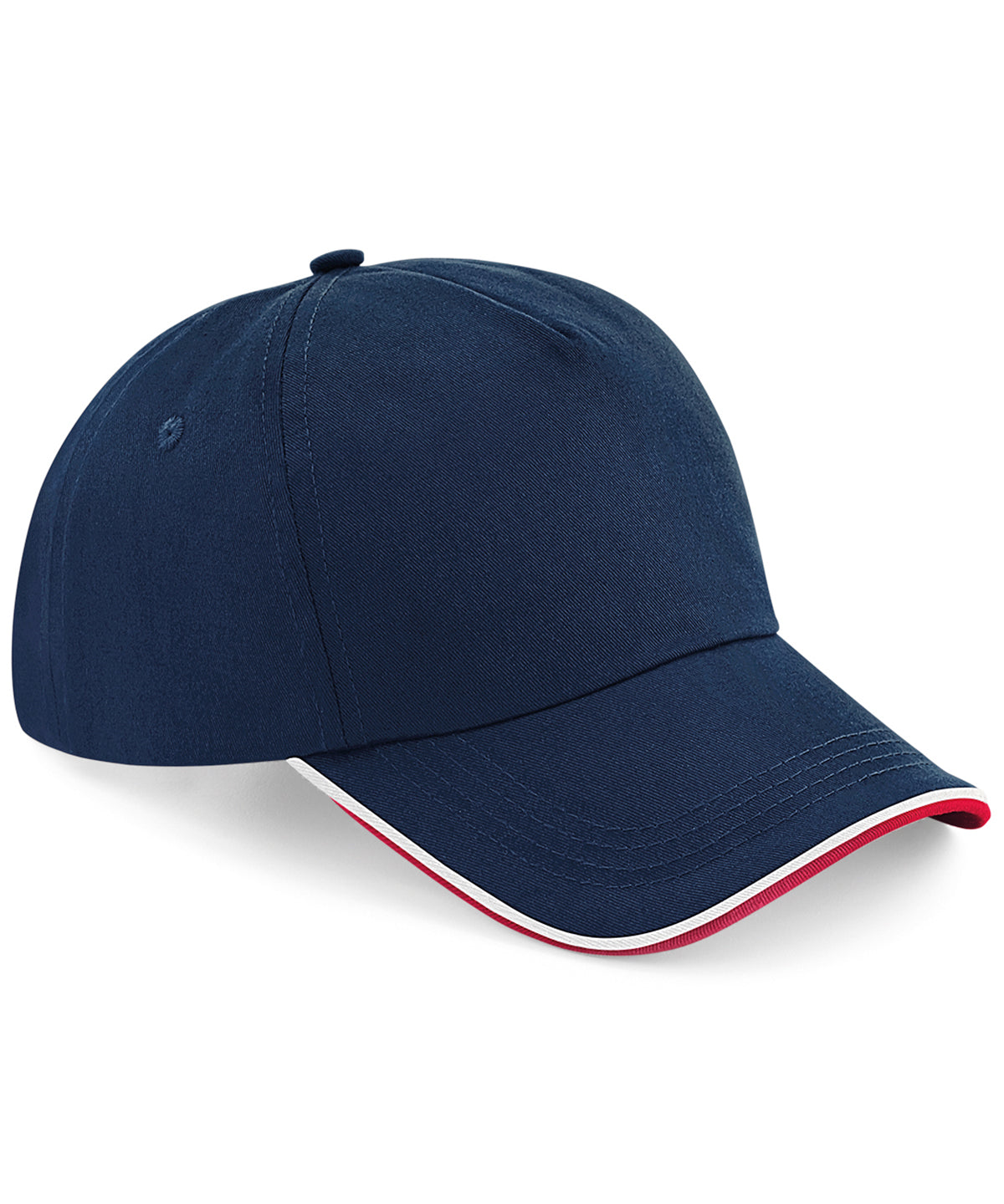 French Navy/Classic Red/White - Authentic 5-panel cap - piped peak - GarmentEmbroidery