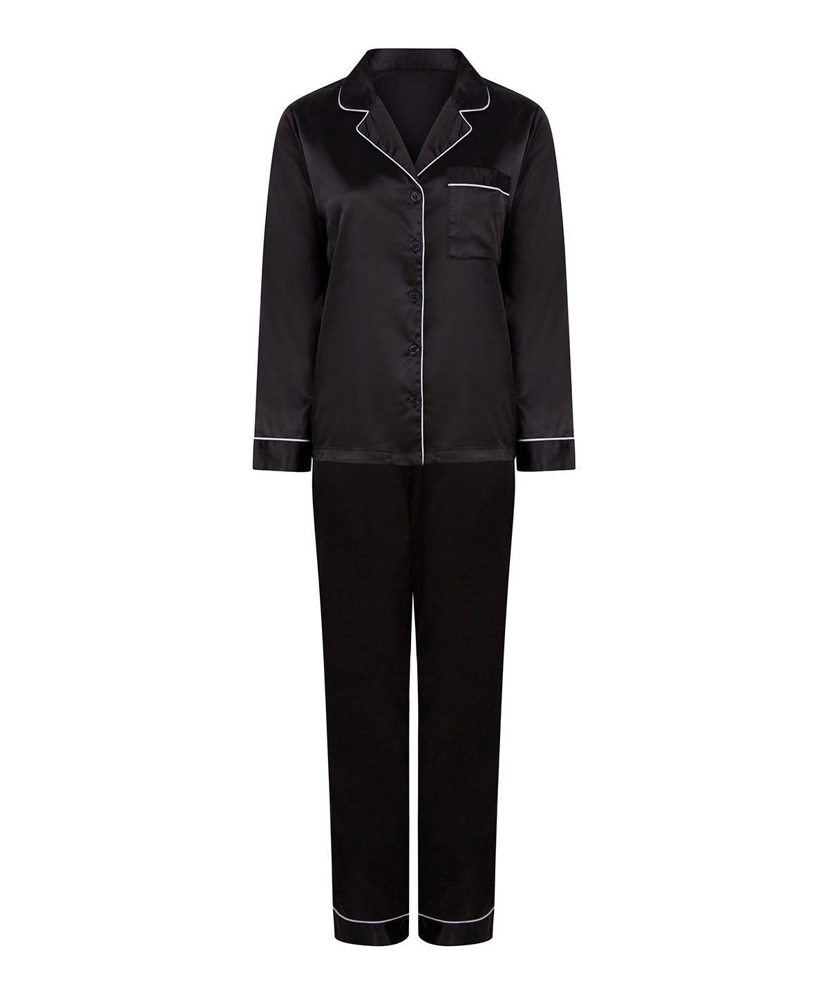 Black - Women's satin long pyjamas - GarmentEmbroidery