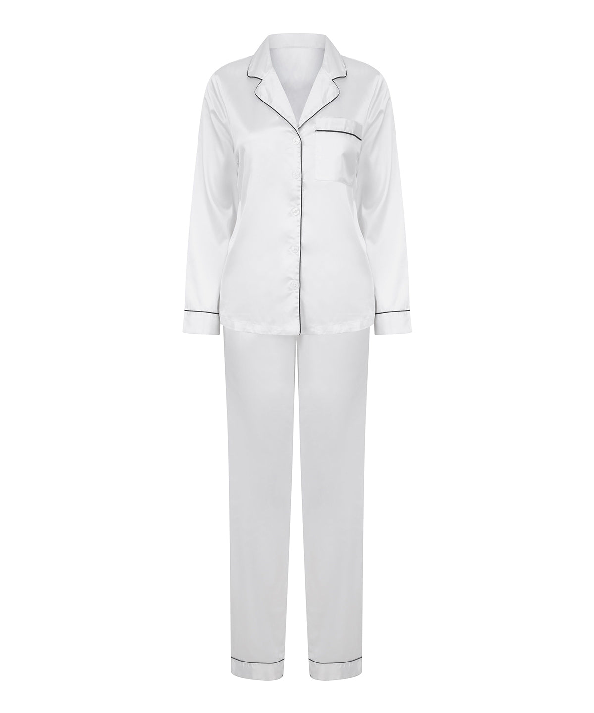 White - Women's satin long pyjamas - GarmentEmbroidery