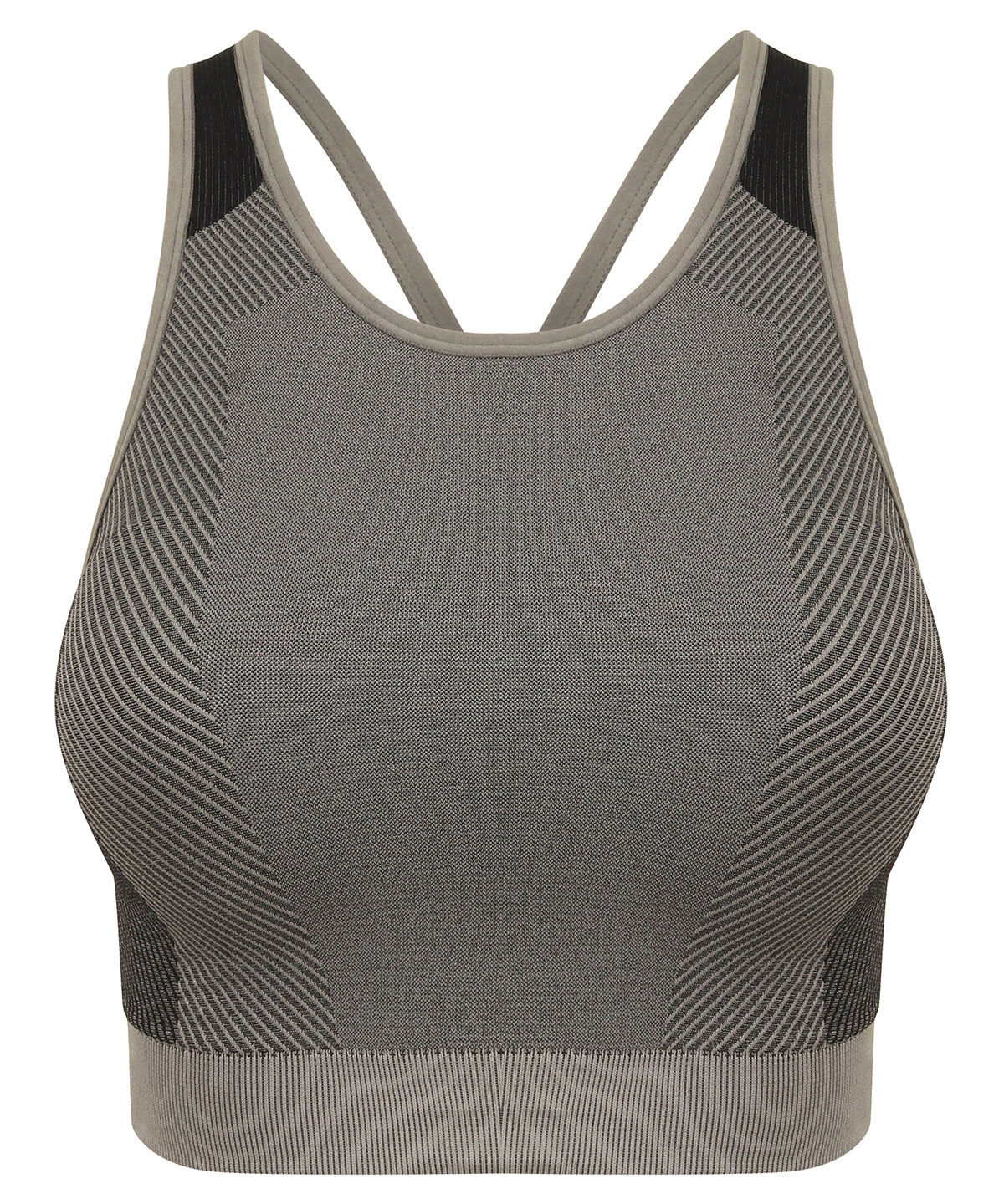 Light Grey/Black - Women's seamless panelled crop top - GarmentEmbroidery