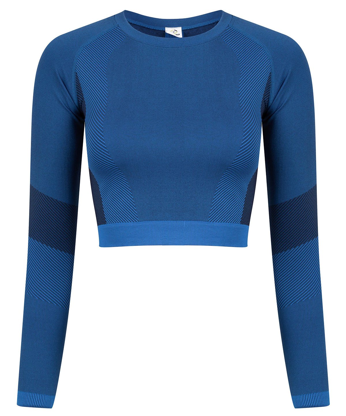 Bright Blue/Navy - Women's seamless panelled long sleeve crop top - GarmentEmbroidery