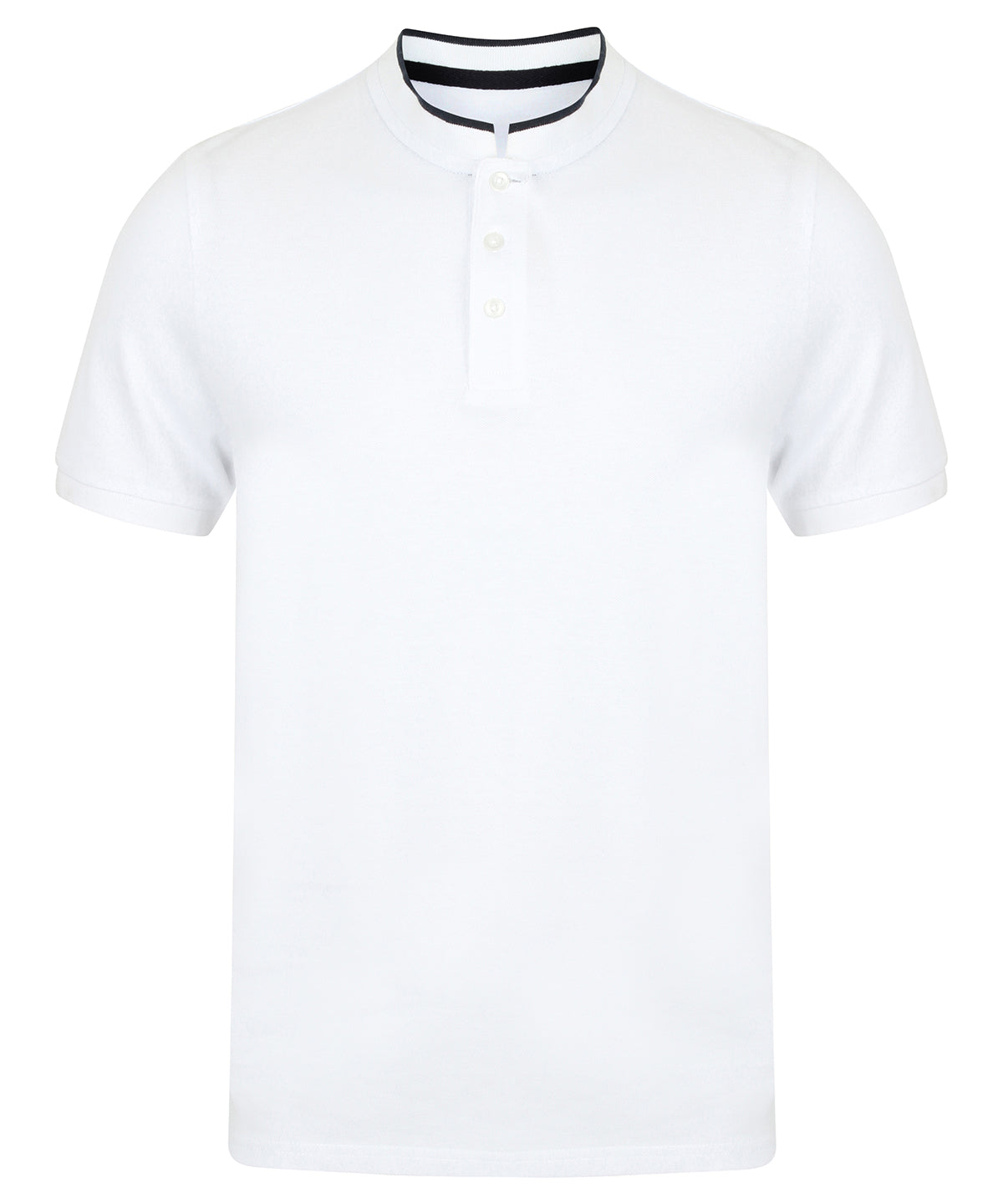 White/Bright Navy - Stand collar stretch polo shirt - GarmentEmbroidery