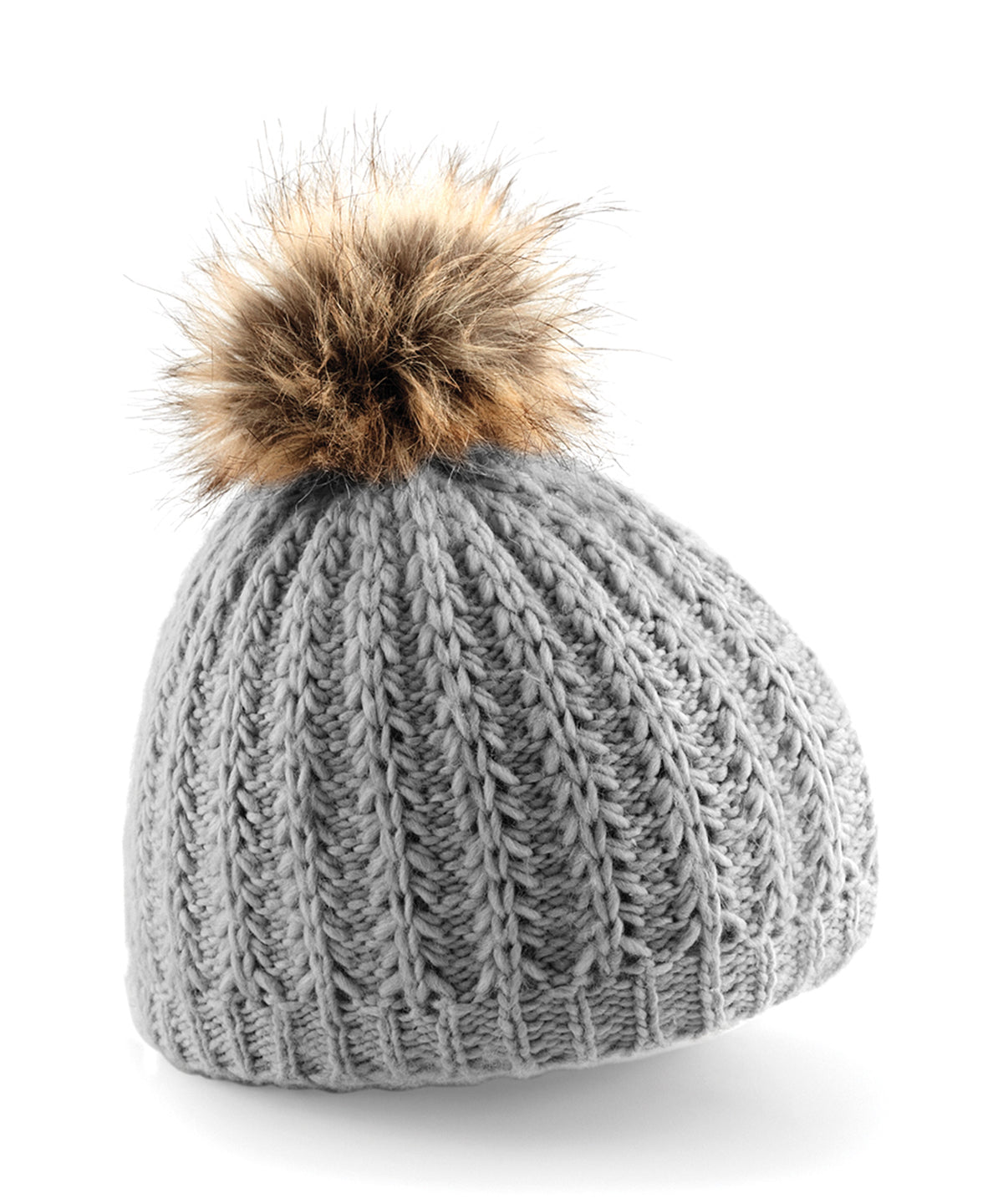 Glacier Grey - Fur pom pom beanie - GarmentEmbroidery