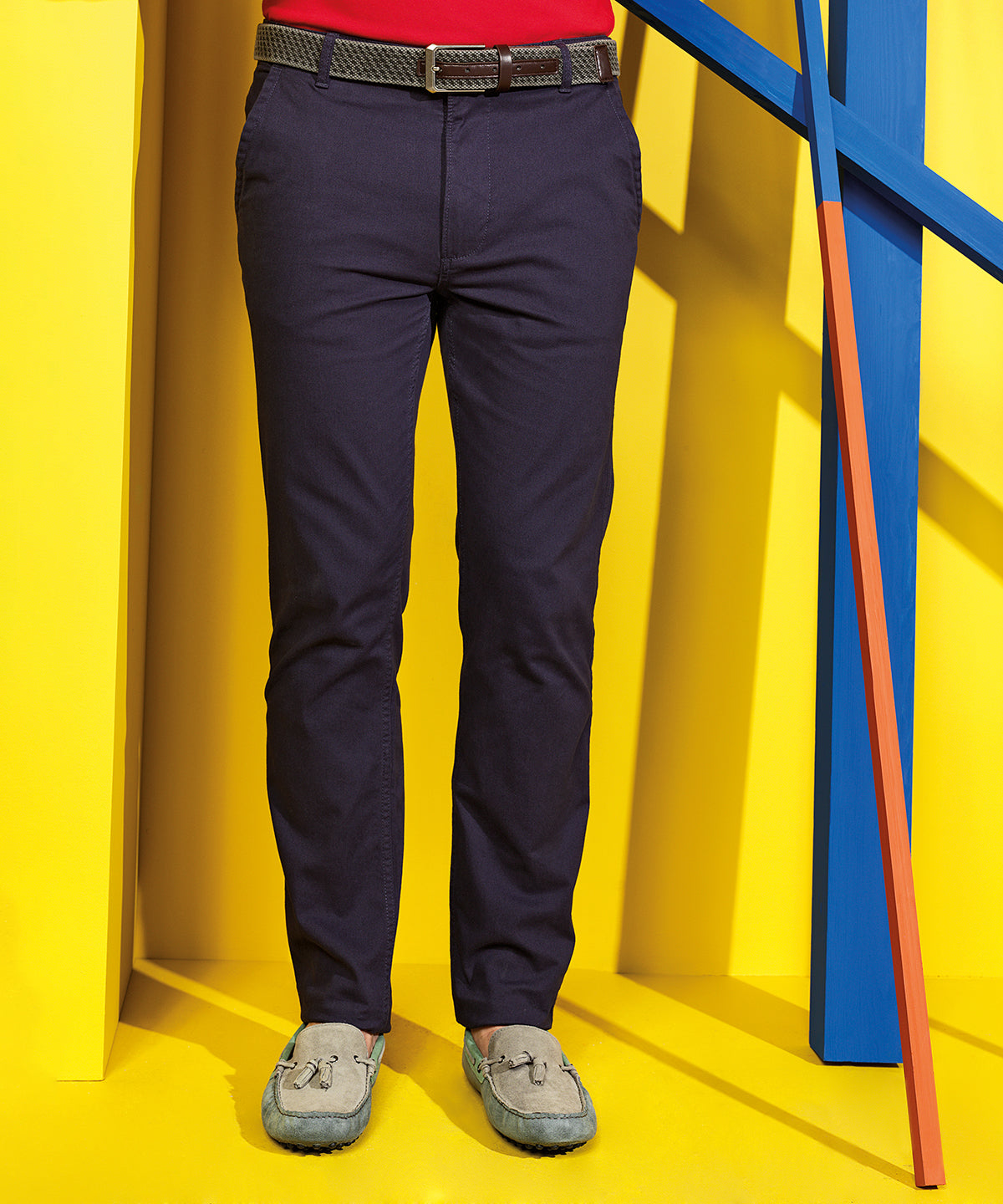 Khaki - Men's slim fit cotton chinos - GarmentEmbroidery