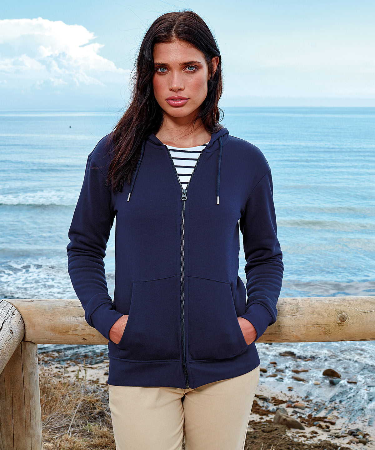 Navy - Women's zip-through organic hoodie - GarmentEmbroidery